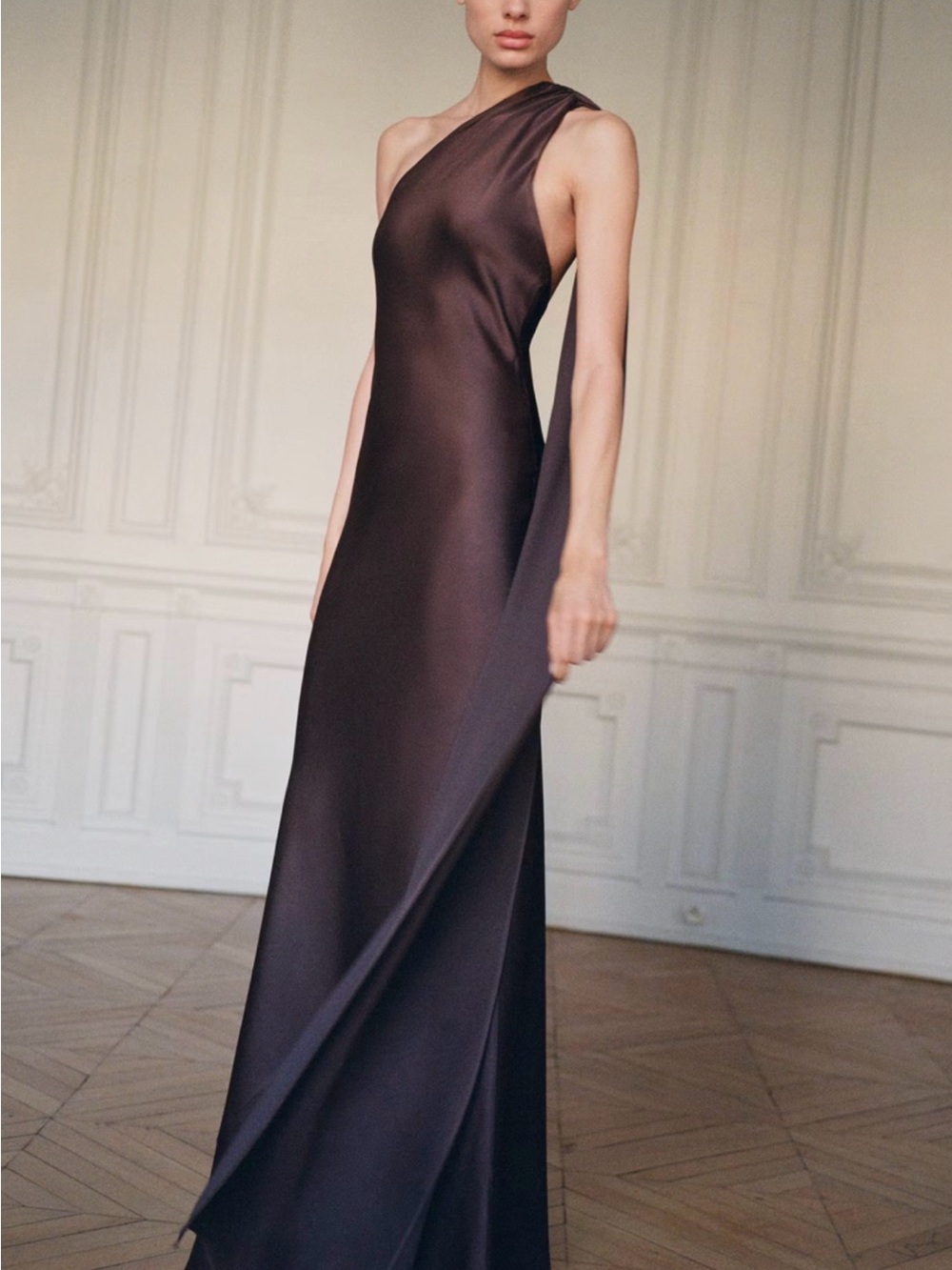 Mango Brown Satin Draped Evening Dress - Picture 5 of 7